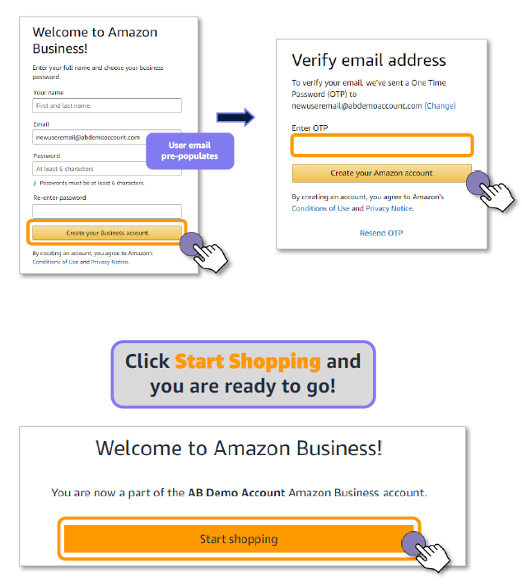 screenshot of Amazon Business welcome
